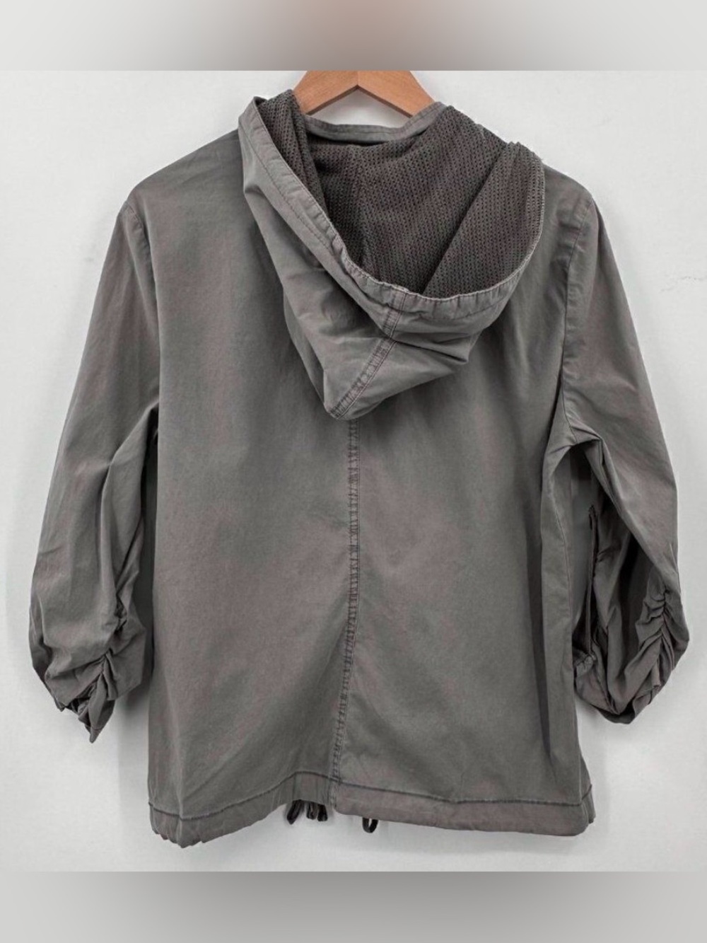 XCVI Soft Gray Utility Windbreaker Jacket Full Zip Longsleeve Hoodie Ruched Mes - Picture 8 of 16